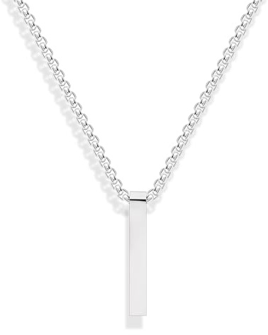 ALEXCRAFT Silber Halskette für Herren Männer Junge, Edelstahl Ketten Mit Anhänger Eckige Bar, Verstellbare Läng 60mm Herren Männer Schmuck Geschenk
