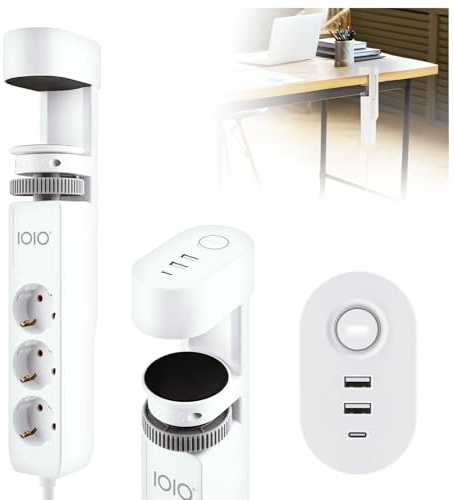 IOIO Bordsgrenuttag SL 3000 vit | 3 uttag med USB-A & USB-C | flera uttag | 3 skyddsuttag | bordsuttag med strömbrytare | kontorsmaterial | 3 680 W