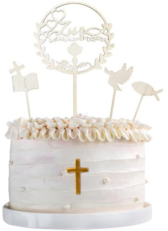 FloralGrace Taufe Cupcake Topper, Hochwertige Tortendeko Für Kommunion Und Konfirmation, Einfach Zu Bedienen, 4er Set, Für Jungen Und Mädchen Geeignet