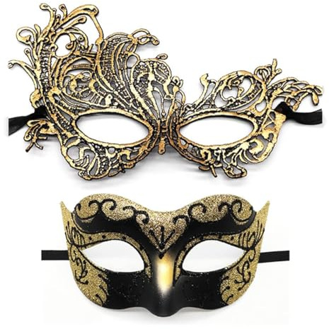 YUYWWAN Venezianische Maske Paare, 2 Stück Masquerade Mask Herren Damen Karneval Maskenball Glänzend Venedig Maske für Maskeradepartys Kostüm Zubehör