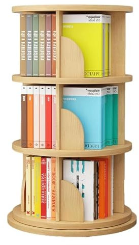 Drehbares Bücherregal mit 3 Etagen, für Wohnzimmer und Büro, bodenstehendes Bücherregal (Holzfarbe)
