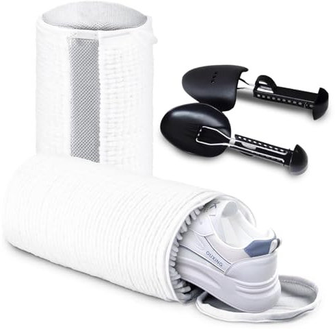 2Pcs Shoe Washing Machine Bag with 2 Adjustable Shoe Trees - Shoe Washing Bag w/Fluffy Fibers for 360° Cleaning - Trainer Washing Machine Bag, Shoe Laundry Bag w/Durable Hidden Zipper