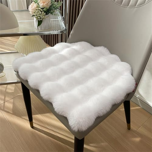 Hava Kolari Faux Lammfell Sitzkissen, Schaffell Sitzauflage Longhair Fell Optik Nachahmung Wolle Sofa Matte Teppich (Weiß,44 * 41cm)