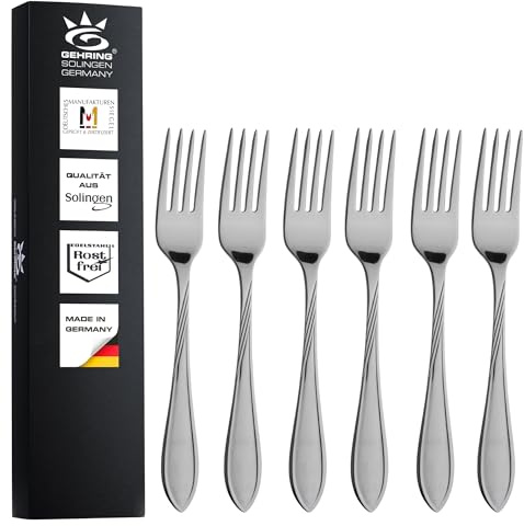 Gehring Solingen Focus - Tenedores de postre (6 unidades, acero inoxidable, 6 personas), tenedor de postre, apto para lavavajillas, fabricado en Alemania