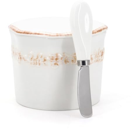Seahelms Butter Crock - Mantequera francesa de cerámica de 280 ml para disfrutar de mantequilla fresca y untable (blanco, 280 ml)