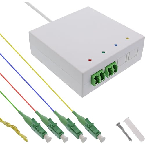 InLine® FTTH 88150 - Scatola di prolunga 4 x LC/APC, 9/125µm OS2, preconfezionata, 50 m, per montaggio a parete, colore: Bianco