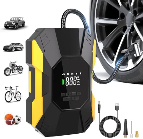 Compressore d'aria portatile per pneumatici - Pompa d'aria per pneumatici per auto senza fili 5 volte più veloce da 150 PSI con manometro digitale e spegnimento automatico