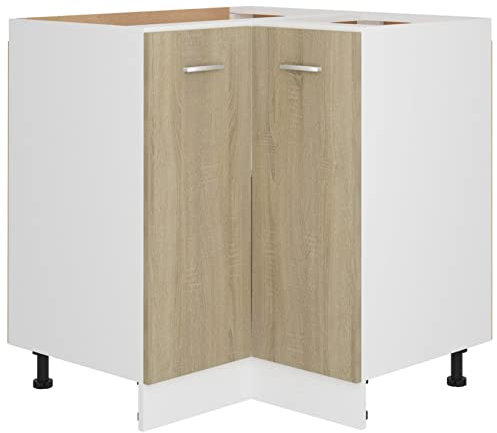 Moderner Eckküchenschrank mit Schublade & Tür, weißer Aufbewahrungsschrank, Holzwerkstoff, 30x46x81,5 cm, Eiche, stilvolle Küche, platzsparendes Design