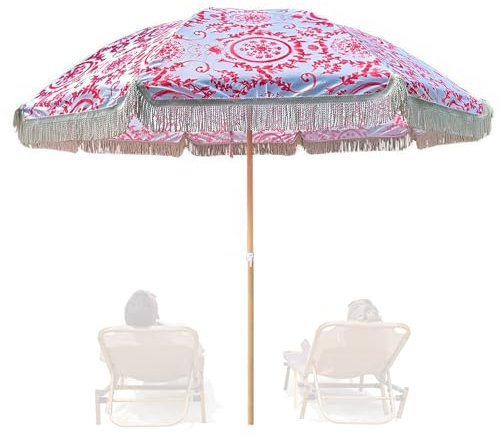 Parasol de Jardin Portable à Franges, Parasol de Plage à Franges de 240 Cm, Protection UV pour Terrasse