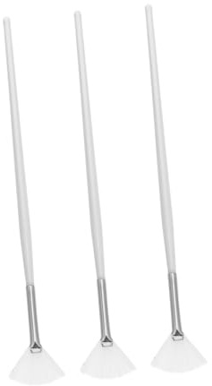Happyyami Set 3 Pennelli Maschera Viso Forma Ventaglio a Manico in Legno e Fibra, Morbidi per Applicazione Maschere e Cura della Pelle Donna, Colore Bianco