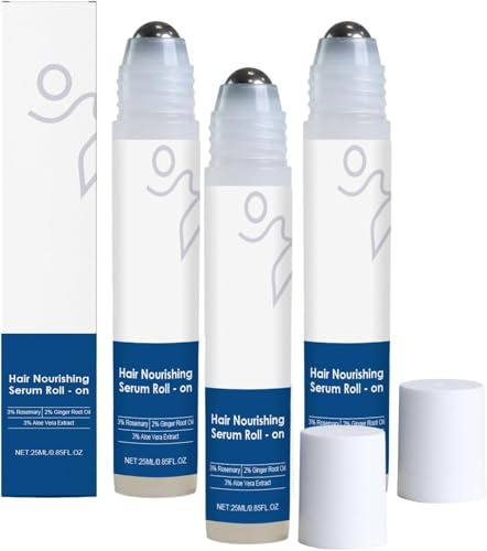 Siero per la crescita dei capelli al rosmarino Roll-On - 3% di rosmarino per capelli più spessi e forti, trattamento per il cuoio capelluto con blocco DHT per ridurre la caduta dei capelli
