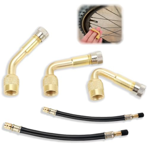 JYNXOR 3x Rallonge Extension Valve Pneu, 45° 90° 135° Air Pneu Valve de Adaptateur avec 2 Extensions de Valve, Rallonge de Valve en Laiton, d'Extension de Tige de Pneu, pour Gonflage Rapide de Pneus