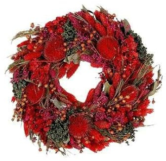Trockenblumen Kranz - Handgefertigter Natur-Türkranz - Edle Wand- & Tischdeko, Saisonunabhängig (Rot - ⌀ 20 cm)