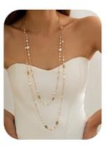 BellaBlend Lange goldene Perlenkette für Damen, trendige, zierliche, mehrlagige Perlenkette, Modeschmuck, Geschenk, Pullover-Zubehör