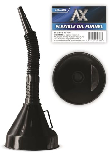 130mm Flexible Car Oil Funnel With Filter - Flexible Spout & Removable Filter - Efficient Refilling - For Engine Oil, Lubricants, Screen Wash.