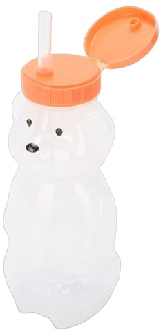 ZAICOLER 4 Bicchieri con Cannuccia Honey Bear, Materiale PE PP da 230 Ml con Cannuccia in Silicone, Bicchieri con Chiusura a Tenuta e Coperchio Ribaltabile, per Succhi di Latte (coperchio arancione)