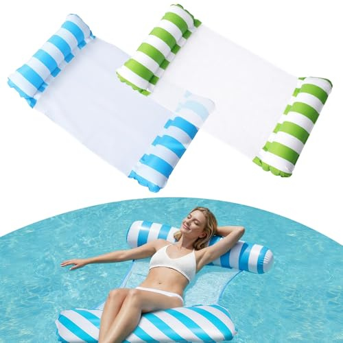 2 Stück Luftmatratze Pool Floats, 4 in 1 Mehrzweck Wasserhängematte Aufblasbare PVC Inflatable Pool Luftmatratze Schwimmmatte Erwachsene Pool zubehör für Sessel Hängematte Matratzen Sitz
