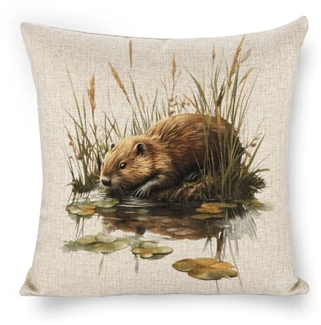 Beaver Reflection in Water Soft Throw Pillow Case Covers Decorative Linen Cushion Pillowcase