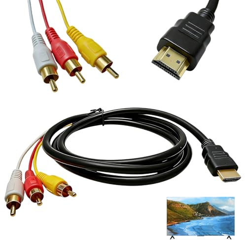 Red Yellow White Cable to HDMI, HDMI to RCA Converter 1.5M 3RCA Cable Audio Video AV Adapter for 1080P HDTV DVD LCD Retro Consoles Projectors Transmitter with Enhanced Signal Transmission (Only suppo