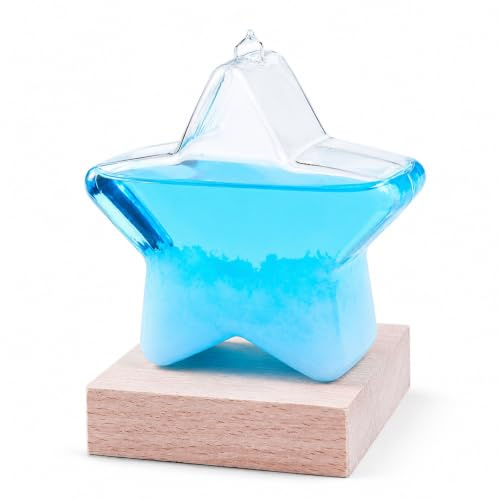 Storm Glass Weather Forecaster, Star Shaped Desktop Weather Station with Solid Wood Base, Indoor Barometer for Home Office Decor, Unique Gift for Men Women