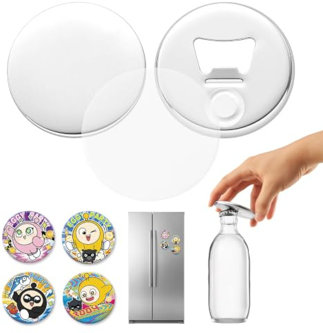 VEVOR Set de 50 Chapas para Hacer 75 mm Traseras Magnéticas y Abrebotellas | Pines Personalizados de Imanes para Nevera y con Abridor, Cubierta de Metal, Recambios de Chapas para Bricolaje Decoración