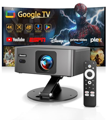 Videoprojecteur 4K GTV 1080P FHD1600ANSI Mini Ultra Courte Projecteur Video | Apps Officiell,Auto Focus/Keystone,Retroprojecteur Portable,Contrôle Vocal,WiFi6 Bluetooth5.4,HDR10,HDMI Jimveo Home Cinéma