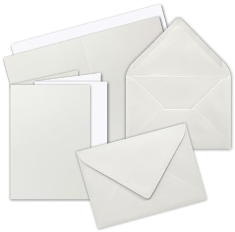 25x Faltkarten SET DIN A6/C6 mit Brief-Umschlägen in Hell-Grau - inklusive Einleger - 14,8 x 10,5 cm - Premium Qualität - FarbenFroh
