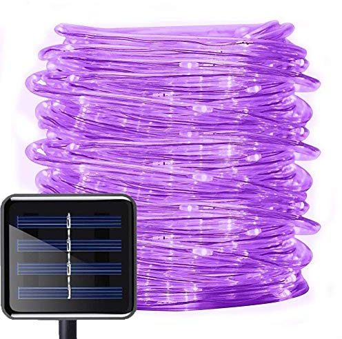 DINOWIN Solar Lichtschlauch Außen, 39 ft/12M 100 LEDs Schlauch lichterkette Wasserdicht Schlauchlicht Lichtschlauch für Garten Yard Weg Zaun Baum Hochzeit Party Deko Modern (Lila)