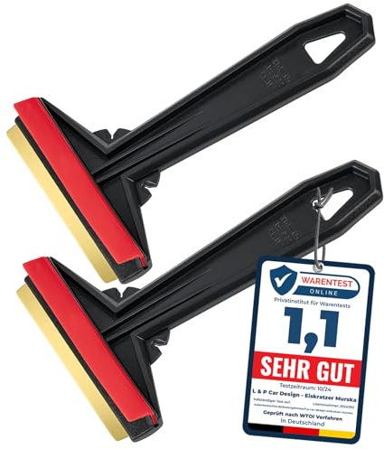 Rascador Hielo Coche - [2 piezas] rápido, facil y eficaz - Rasqueta Hielo Coche - Murska Quita Hielo Parabrisas Coche - Premium HIPS y Hoja de latón - de Finlandia - L&P A054-2 - negro rojo
