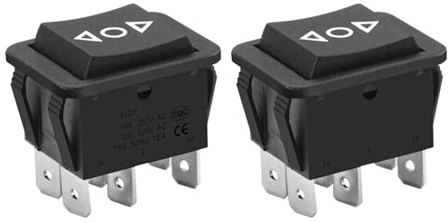 Heschen Vippknapp 16 A 250 VAC ON-AV-ON-Momentan DPDT 6 klämmor svart 2-pack