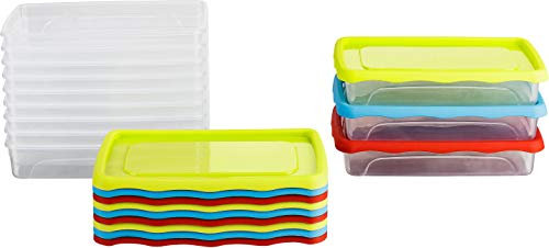 Kigima Gefrierdosen 12x0,5L Flach Blau/Grün/Rot – Vorratsdosen mit Deckel luftdicht – Transparente Frischhaltedosen mit Deckel – Aufbewahrungsbox Küche für Mealprep & Organisation – Austrian Quality