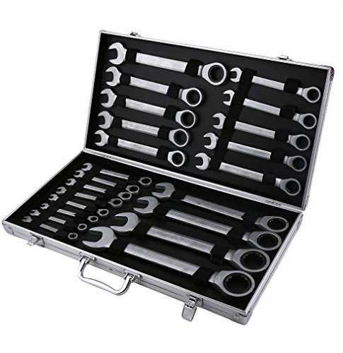 Juego de llaves de carraca SENDERPICK, juego de llaves combinadas de carraca con 22 piezas, llave de carraca flexible con funda de transporte