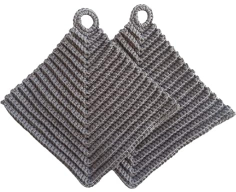 Topflappen 100% Baumwolle gehäkelt ca. 19 x 19 cm in grau
