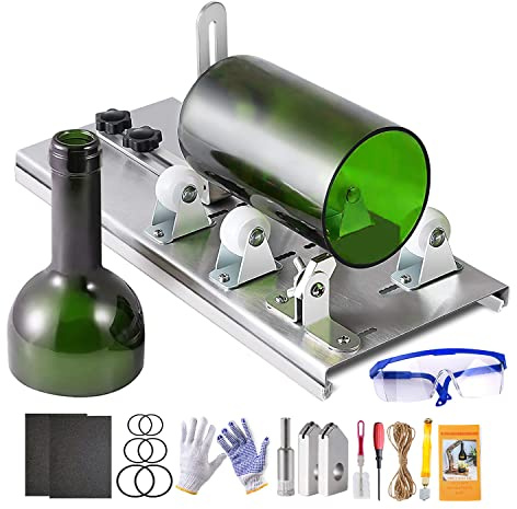 Glass Bottle Cutter Kit, Bottle Cutter DIY Machine for Cutting Round, Square, Oval Bottles and Mason Jars, Accessories Kit Gloves Sandpaper Pencil Glass Cutter for DIY Craft Project