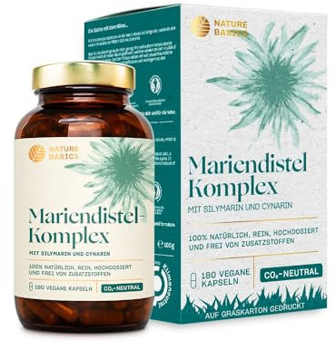 Mariendistel Komplex Kapseln - 180 Kapseln hochdosiert/Mit 80% Silymarin (Mariendistelextrakt) & 2,5% Cynarin (Artischockenextrakt) / Vegan, Zertifiziert& Nachhaltig im Glas