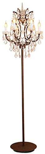SLRMKK Retro Country Cut Glass Floor Lamp, 6 Lights Candle Standing Lamp, Shabby Metal Cafe, Living Room, Bedroom Floor Lamp, Rust Color, 180CM × 55CM