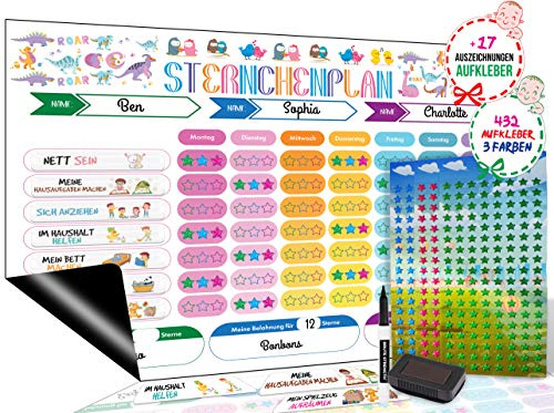 Brute Strength – Magnetische Belohnungstafel – 42 x 30 cm | Magnetische Belohnungstafel und Wochenplaner für bis zu 3 Kinder; Aufgabenfelder, Sternsticker und Whiteboard-Marker