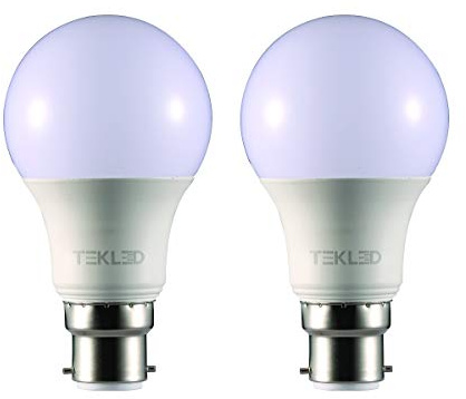 TEKLED LED GLS A60 Bulbs Dimmable B22 Bayonet Cap 7W (60W Equiv.) 2700K Warm White Soft Glow Pack of 2