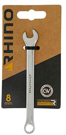 RHINO - Clé Mixte 8 mm, clé de Serrage, clé à Anneau et clé à Fourche combinés - Diamètre 8 mm - Haute qualité - Fabriqué en Acier (Chrome Vanadium) - Garantie à Vie - Plusieurs Tailles Disponibles