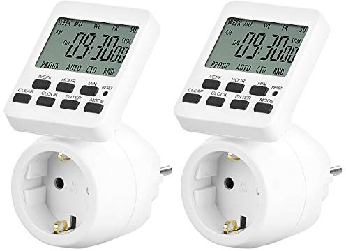 revolt Schaltzeituhr: 2er-Set Digitale Zeitschaltuhren mit 180° rotierbarem LCD-Display (Zeitschaltuhr minutengenau, Digitale Steckdose, Timer)