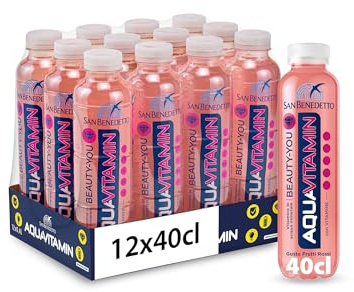 San Benedetto Aquavitamin BEAUTY-YOU Gusto Frutti Rossi, Bevanda con alto contenuto di Vitamina C, Vitamine in Acqua Minerale, 12x400 ml