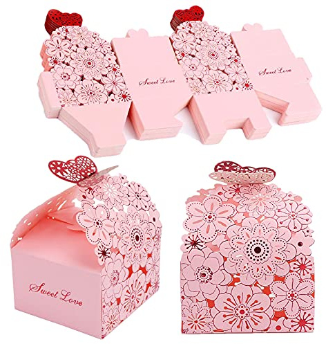 Gastgeschenk Box Rosa, 50 Stück Gastgeschenke Babyparty, Geschenkbox Hochzeit Gastgeschenk, Gastgeschenke Hochzeit Box für Babyparty, Jubiläum, Party, Geburtstag, Party Favors Dekoration