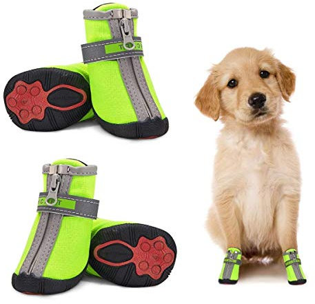 Dociote Hundeschuhe pfotenschutz 4 stücke mit Anti-Rutsch Sohle für kleine Hunde 4 Stück Grün 5#
