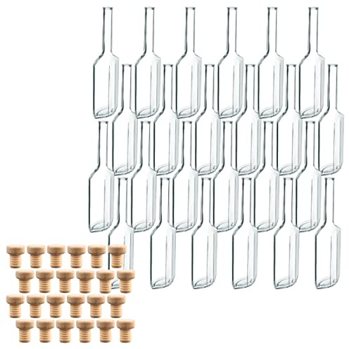 gouveo 24er Set Glasflaschen 100 ml Amalfi mit Korken (HGK) - Kleine Flaschen aus Glas mit Korken - Glasflasche mit Korkverschluss zum Befüllen von Likör, Schnaps, Öl (AFT100HGK)