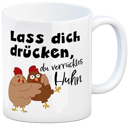 speecheese Lass dich drücken, du verrücktes Huhn Kaffeebecher als lustige Geschenkidee für Kollegen und Freunde die man sehr gern hat und am liebsten jeden Tag umarmen würde