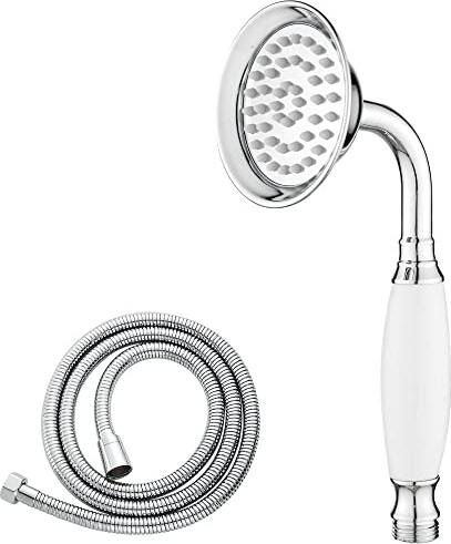 Maynosi Bathroom Classical Shower Head, Traditional Telephone Style Handheld Showers, Retro Ceramic Handle Hand Shower, Victorian Rain Sprayer Showers with 1.5M Hose (Chrome)