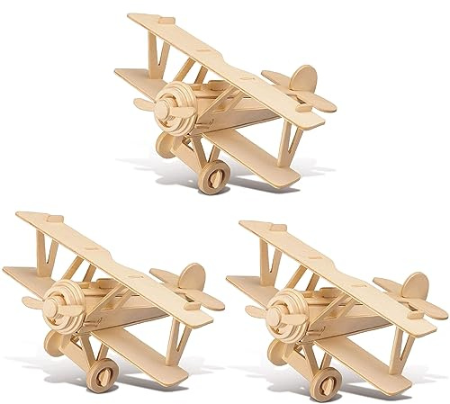 TOYANDONA 3 Pack Wooden DIY Crafts Plane, Mini Assemble Painting Airplane Model Toys Wood 3D Puzzles Construction Kits for Kids School Craft Decor Projects