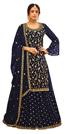 Shriva Fashion Indian traditional Georgette eye catching palazzo type party wedding night salwar kameez suit for women (2495) (Blue, 40)