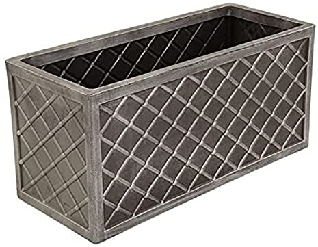 Pluto Packaging 70cm Long Large Plastic Pewter Lazio Trough | Grey Outdoor Garden Flower Planters