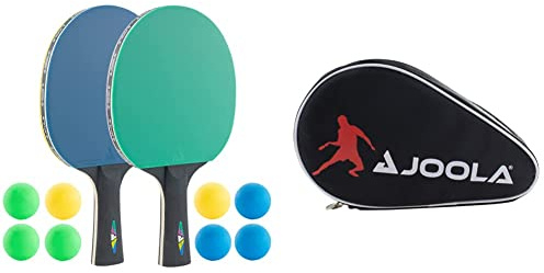 JOOLA 54814 Tischtennis-Set COLORATO & 80505 Tischtennisschläger Hülle Pocket Double Tischtennishülle für 2 Wasserabweisende Tischtennistasche, Schwarz/Rot, 28 x 17 x 4 cm